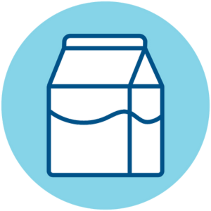 Icon of a milk carton on a blue circle background.